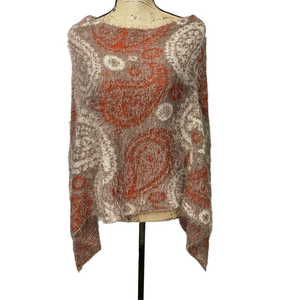 Boutique Paisley Super Soft Floral Wrap Poncho Neutral One Size